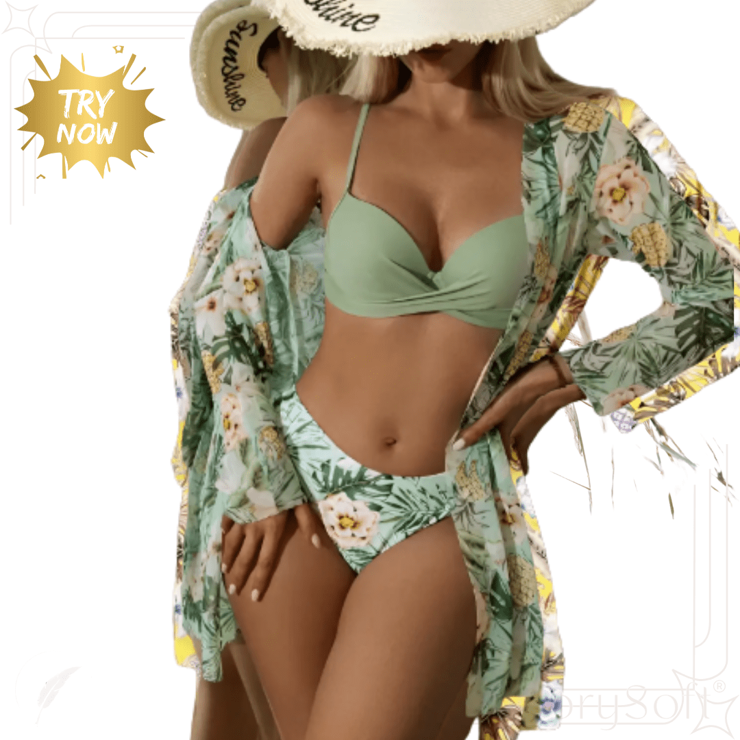 3 Piece Bikini Set with Matching Cover - Up Robe - SensorySoft