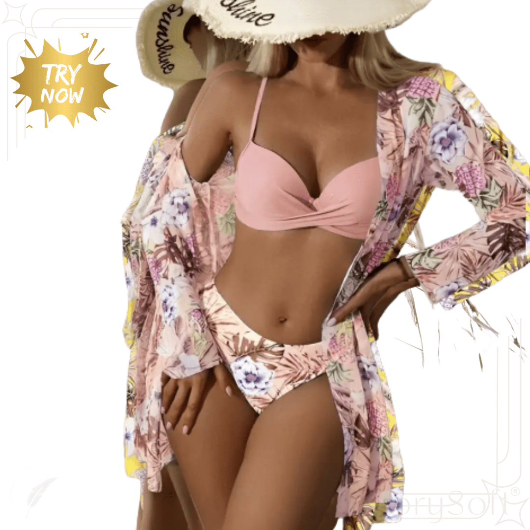 3 Piece Bikini Set with Matching Cover - Up Robe - SensorySoft