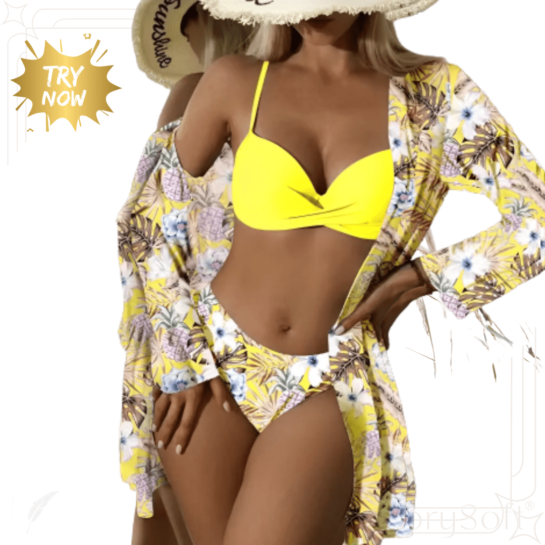 3 Piece Bikini Set with Matching Cover - Up Robe - SensorySoft