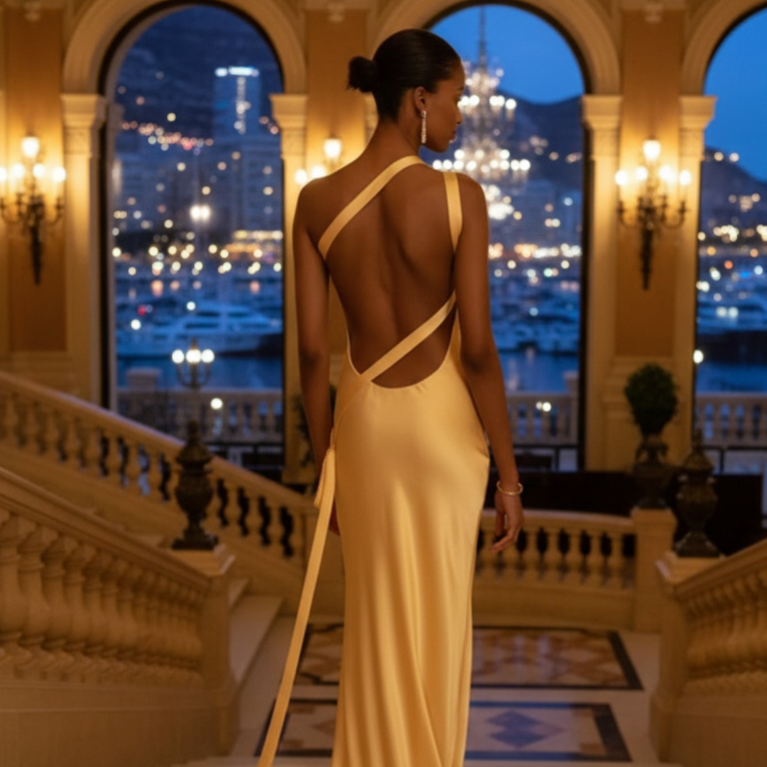 The Aurelia Golden Satin Gown