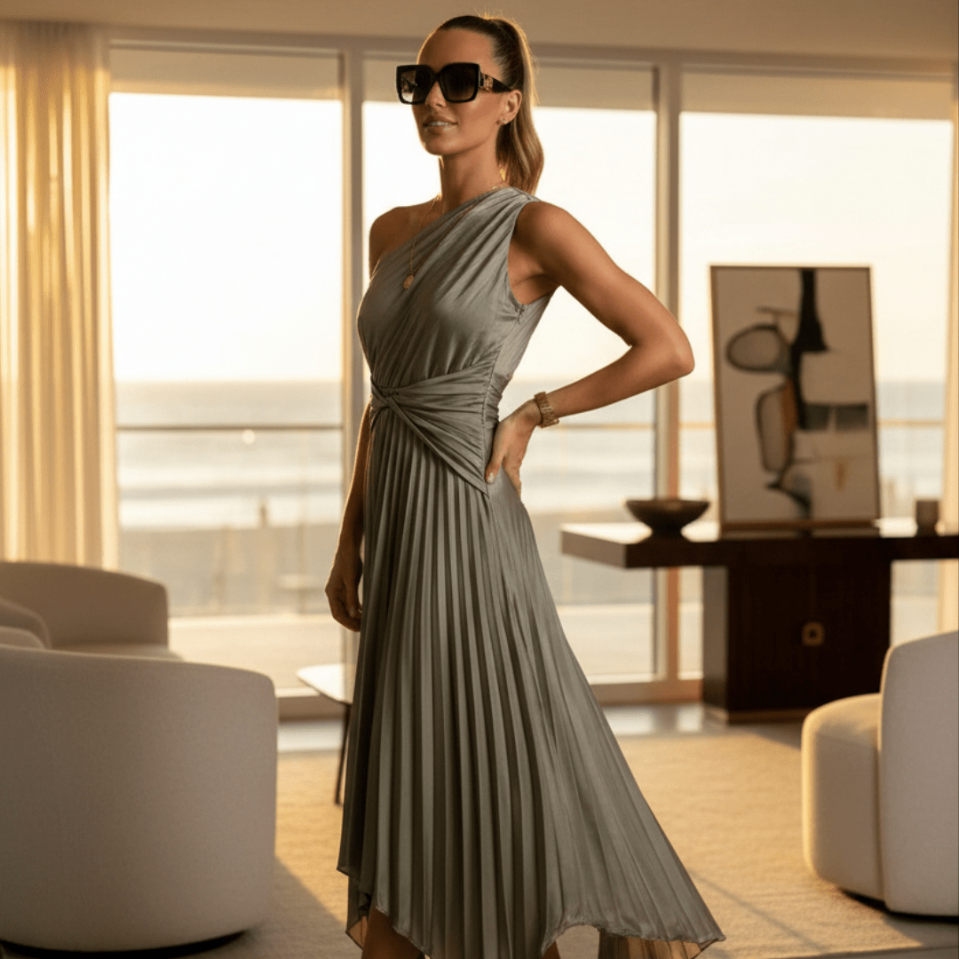 Chic Satin One Shoulder Party Maxi Dress