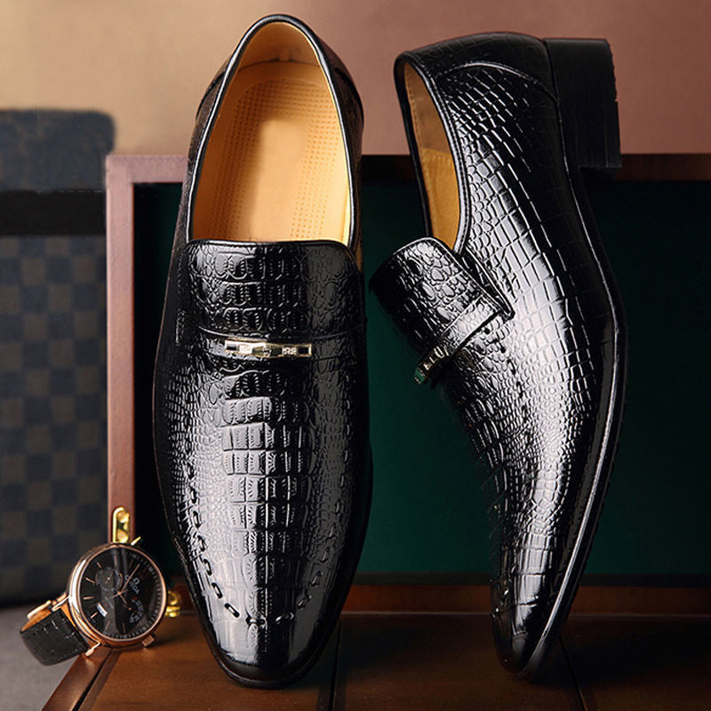 Crocodile-Print Men's Leather Casual Shoes