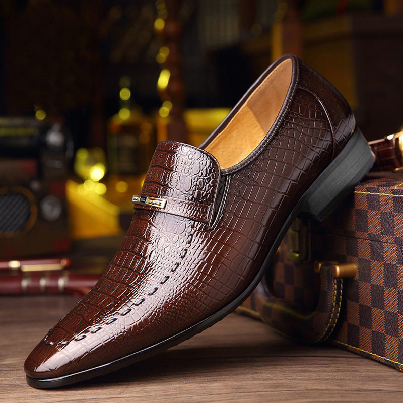 Crocodile-Print Men's Leather Casual Shoes
