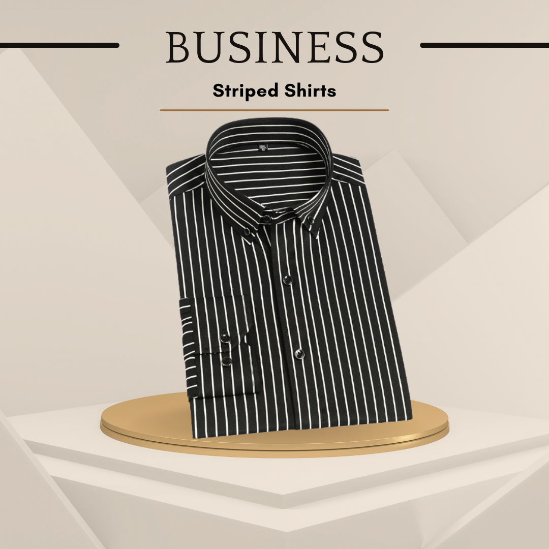 Men's Striped Long Sleeve Stretch Shirt for Suits