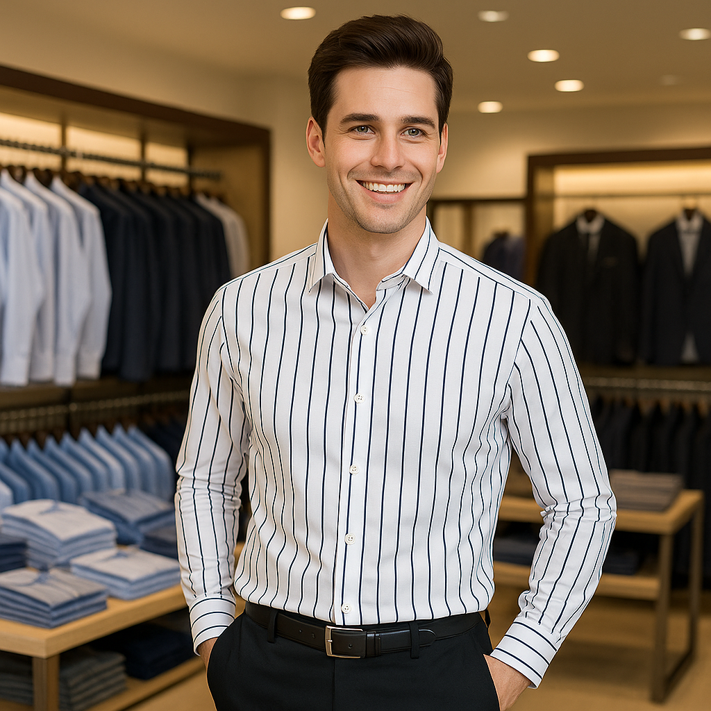 Men's Long Sleeve Striped Dress Shirt (Business Attire)