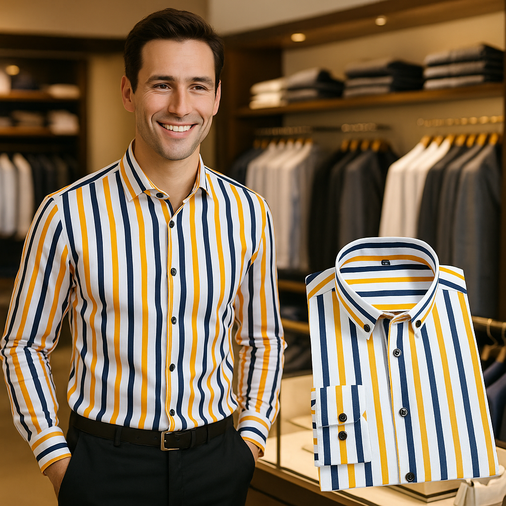 Men's Striped Long Sleeve Stretch Shirt for Suits