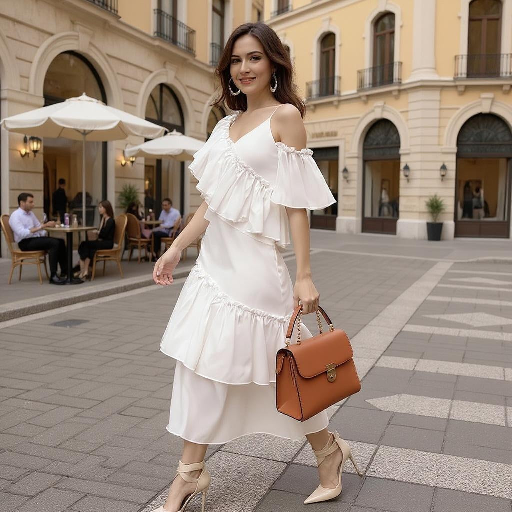 Off-Shoulder Ruffled Bodycon Dress - White