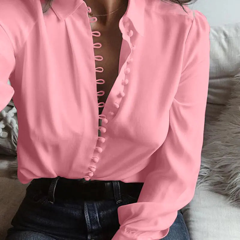 Fashion Casual Solid Color Ladies Sexy Long Sleeve Blouse