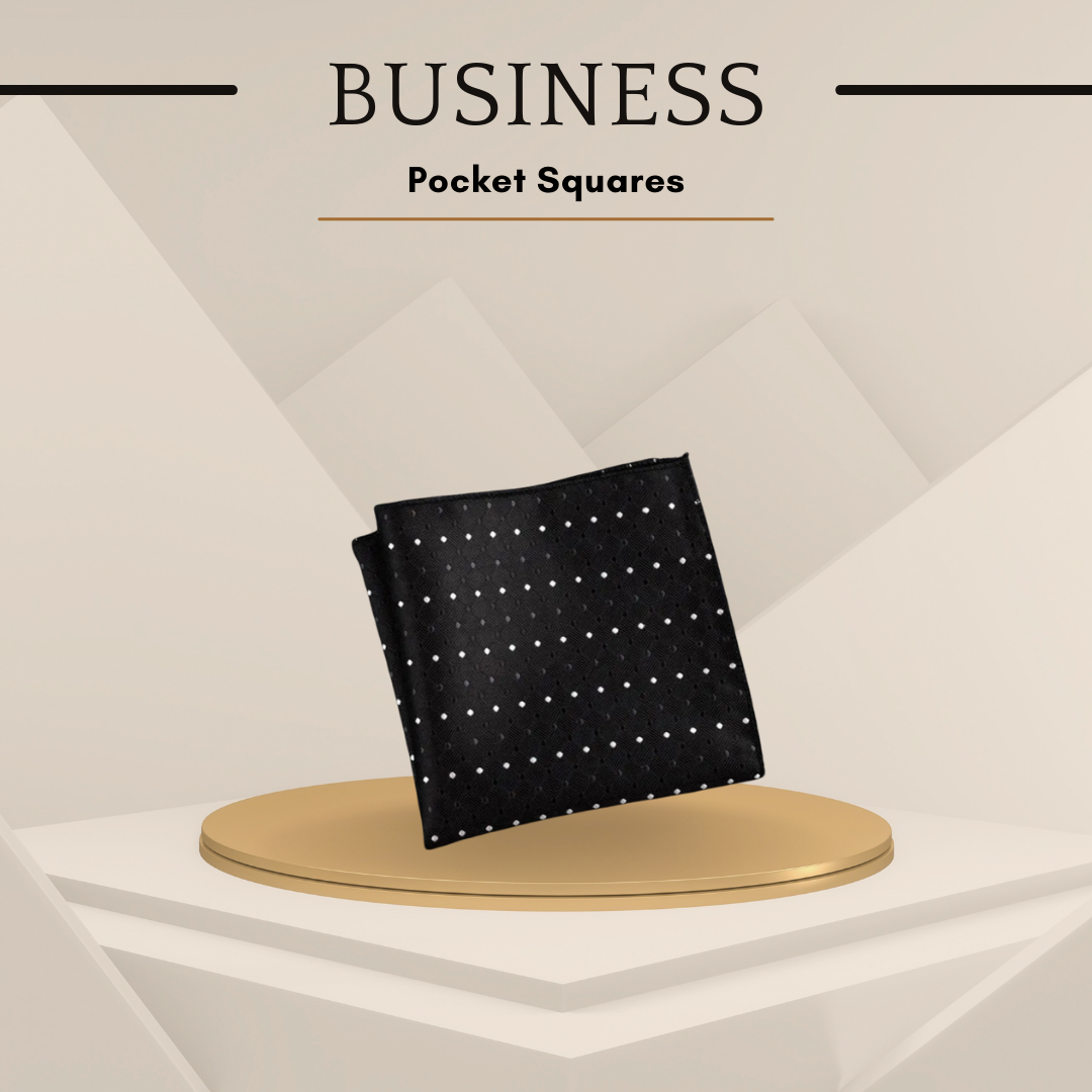 Men's Silk Pocket Squares – No12 Black with White Dots