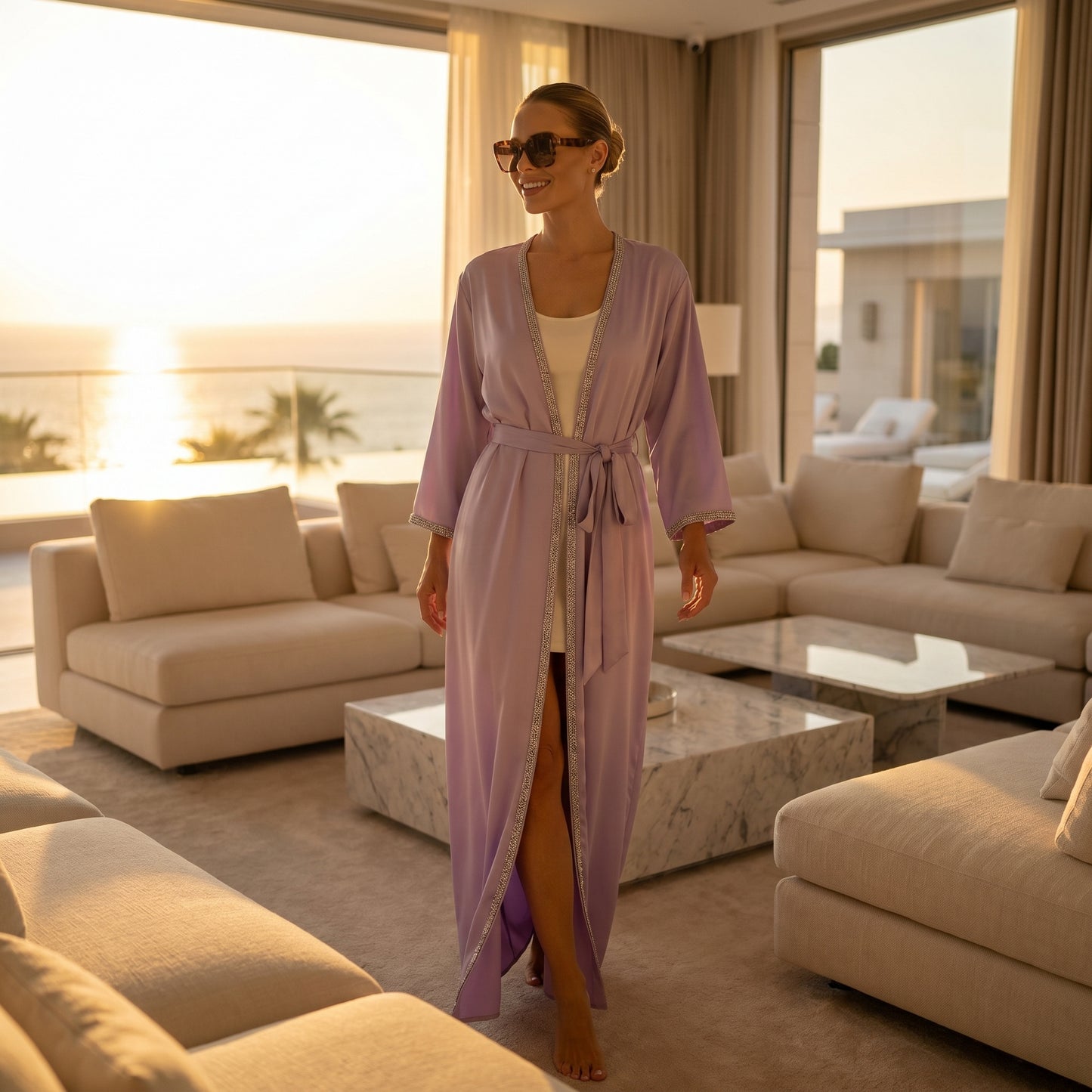 Elegant Rhinestone Satin Robe – Luxurious Wrap