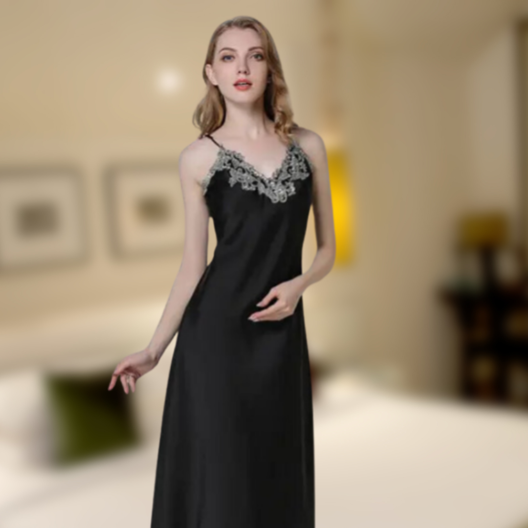 Lace Satin Nightgown – Silky Luxury with Elegant Lace Details
