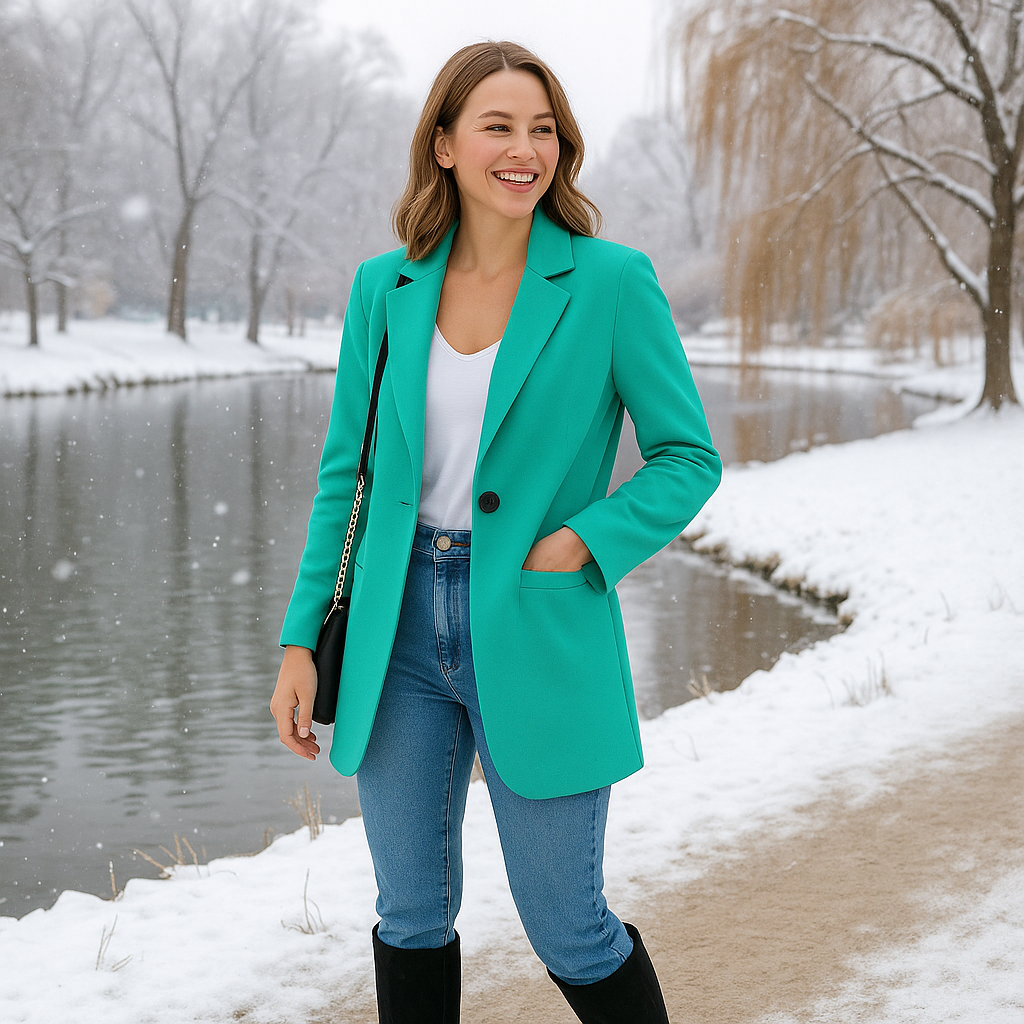 Women's Long Sleeve Solid Color Lapel Suit Jackets-Light Green