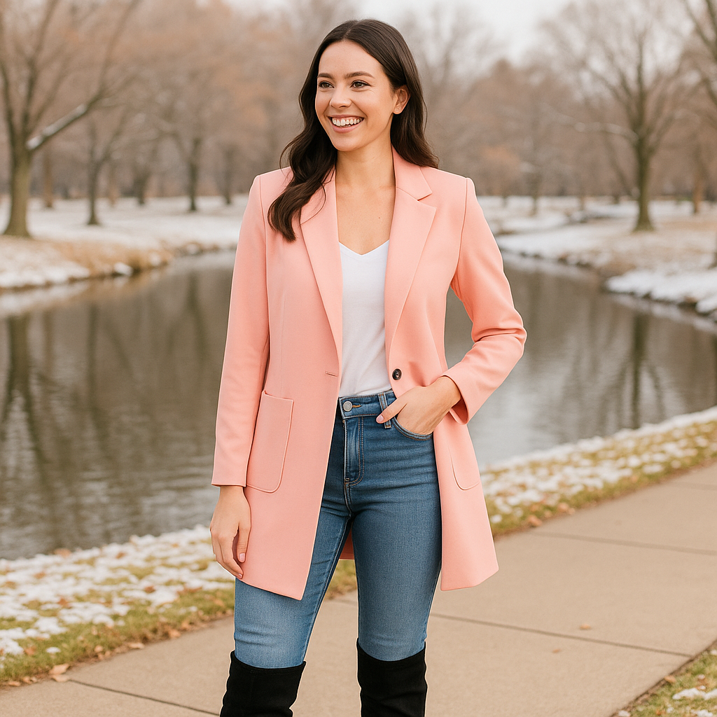 Women's Long Sleeve Solid Color Lapel Suit Jackets-Elegant Pink