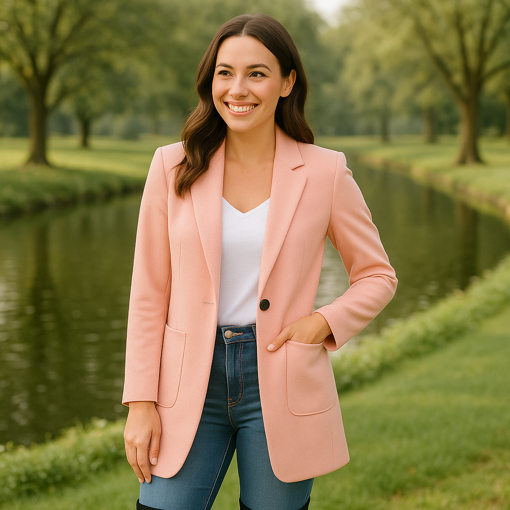 Women's Long Sleeve Solid Color Lapel Suit Jackets-Elegant Pink