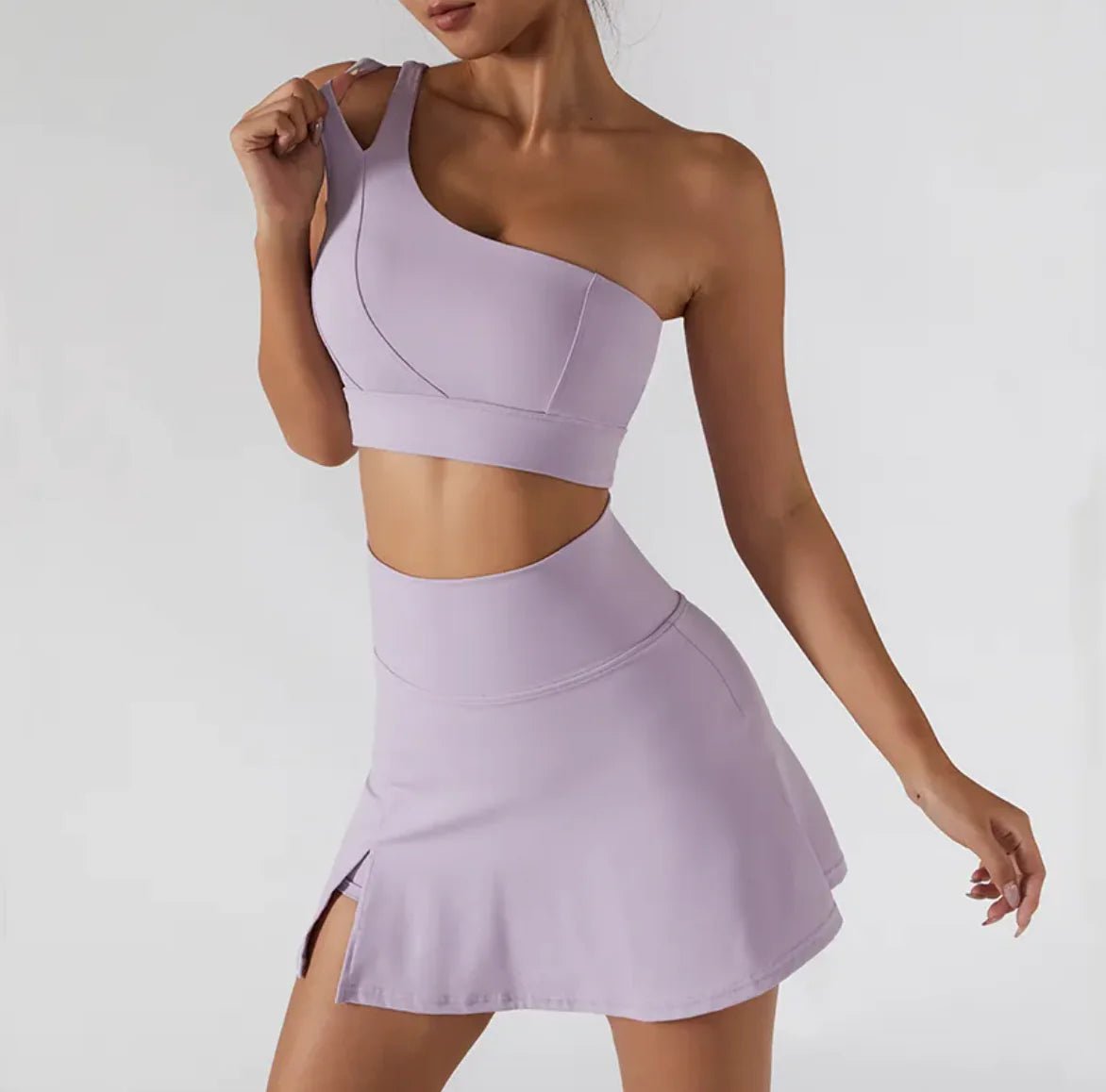 Activewear - One Shoulder Stretch Yoga Bra & Shockproof Women's Activewear Skirts - SensorySoft