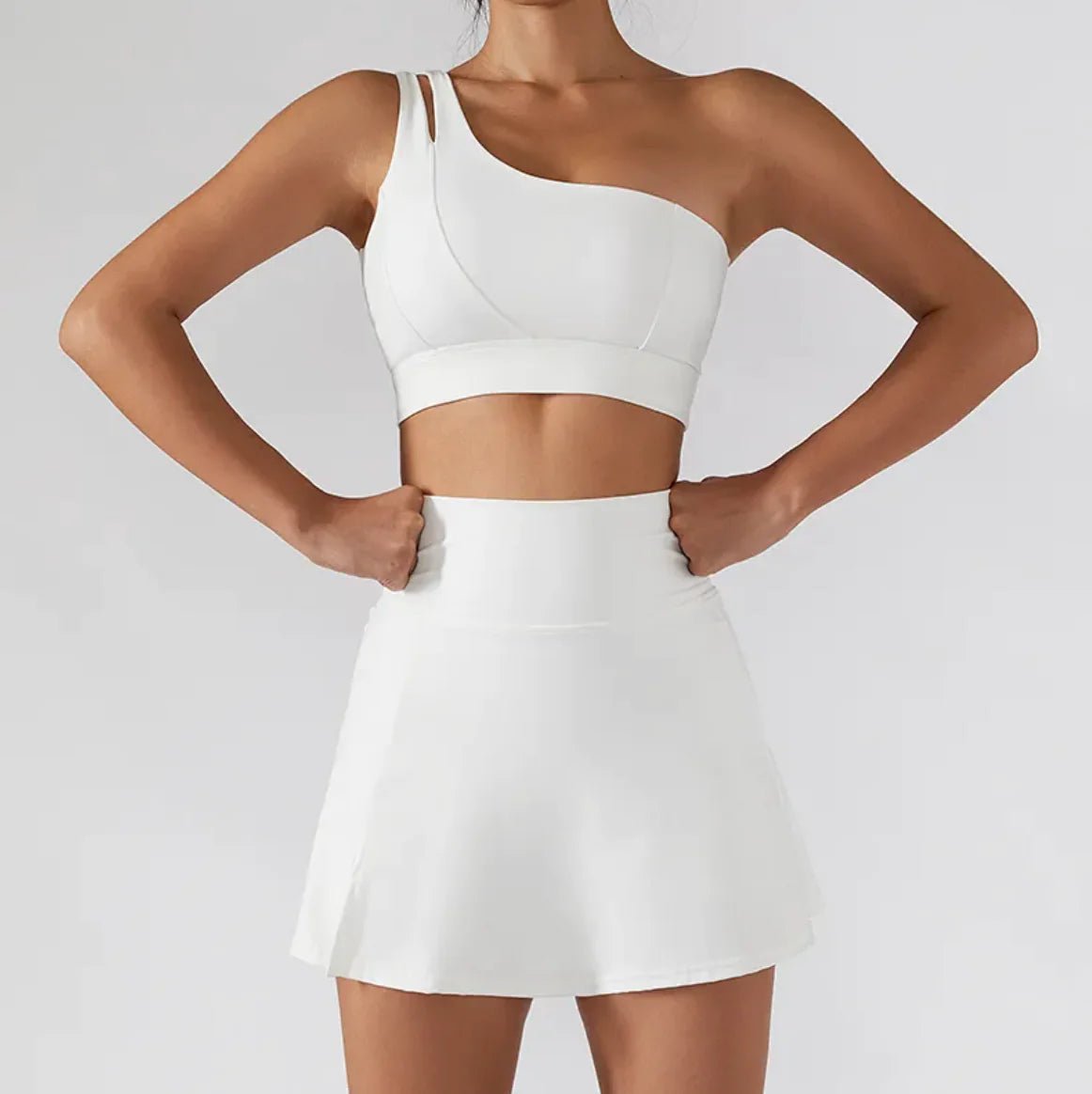 Activewear - One Shoulder Stretch Yoga Bra & Shockproof Women's Activewear Skirts - SensorySoft