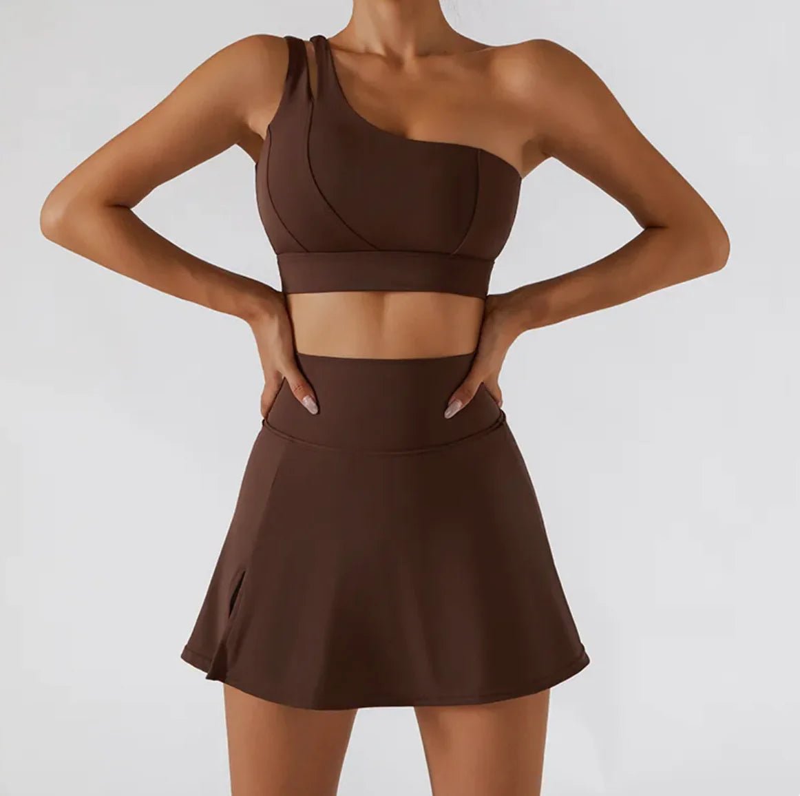 Activewear - One Shoulder Stretch Yoga Bra & Shockproof Women's Activewear Skirts - SensorySoft