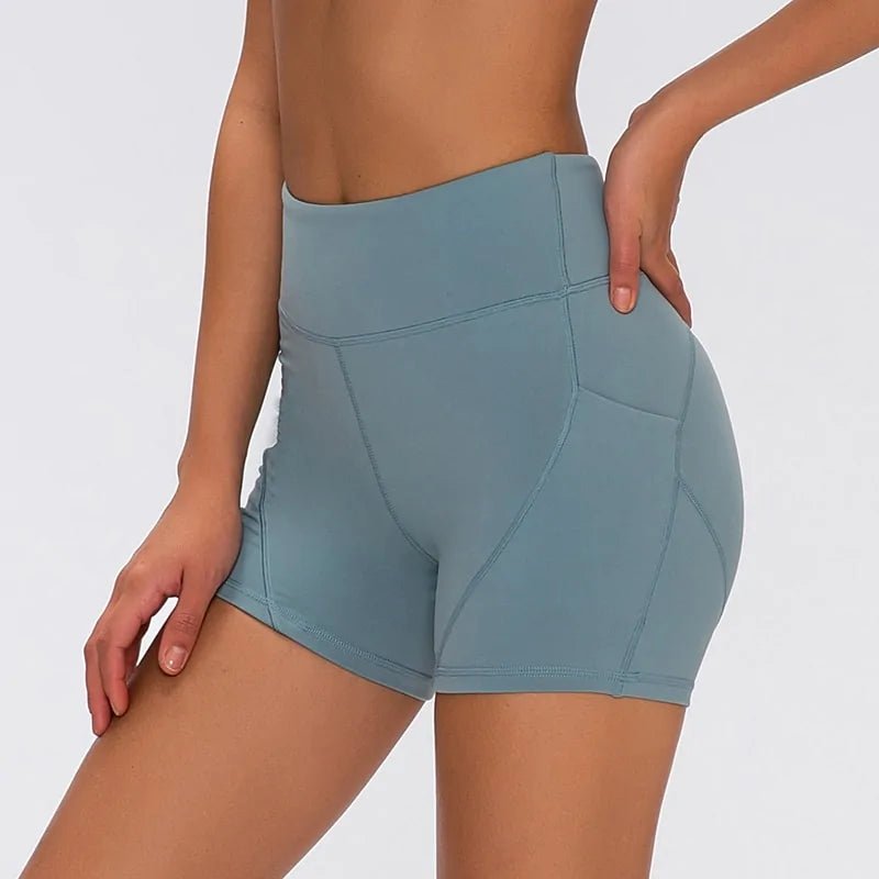 Anti - sweat Plain Athletic High Waisted Shorts With Two Side Pocket - SensorySoft