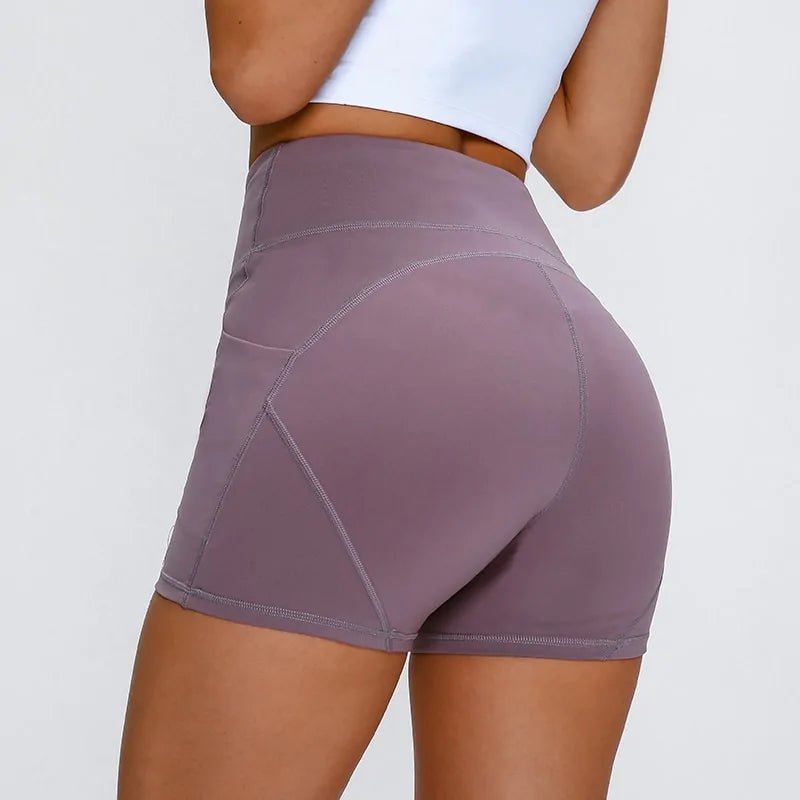 Anti - sweat Plain Athletic High Waisted Shorts With Two Side Pocket - SensorySoft