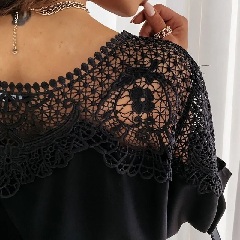 Autumn Crochet Embroidery Lace Blouses - Vintage Plus Size Women's Tops - SensorySoftShop