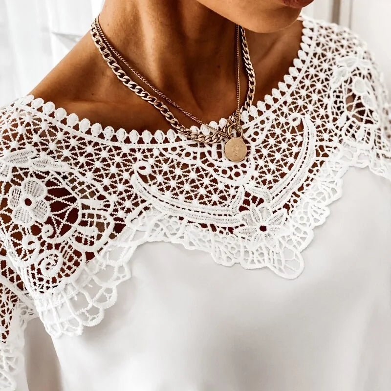 Autumn Crochet Embroidery Lace Blouses - Vintage Plus Size Women's Tops - SensorySoftShop