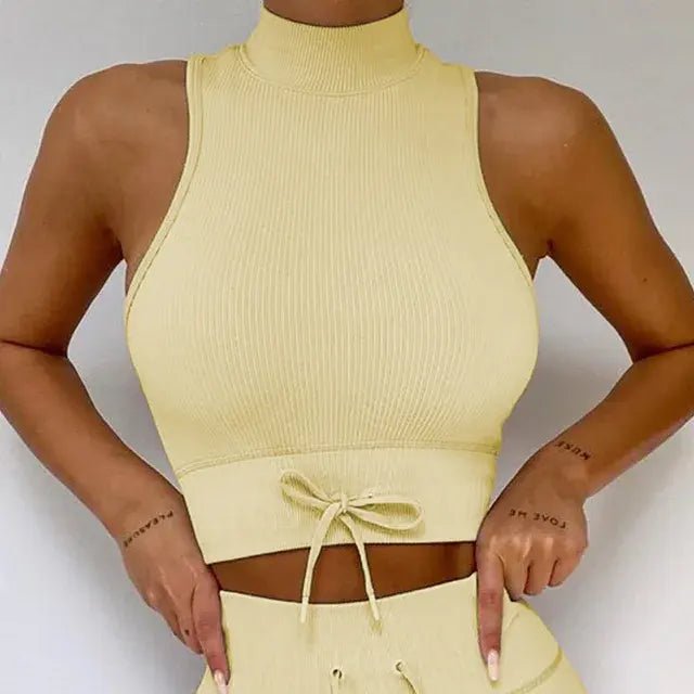 Backless Bra Strap Vest High Waist Leggings Shorts Fashion Sportswear - SensorySoft