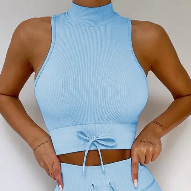 Backless Bra Strap Vest High Waist Leggings Shorts Fashion Sportswear - SensorySoft