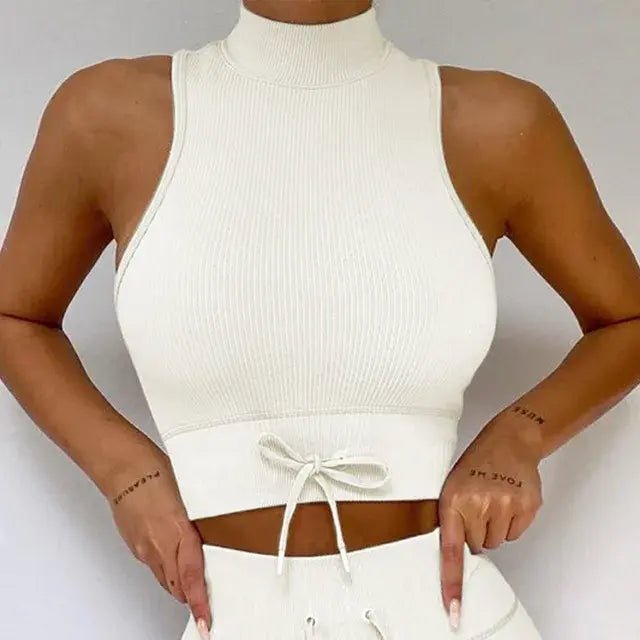 Backless Bra Strap Vest High Waist Leggings Shorts Fashion Sportswear - SensorySoft