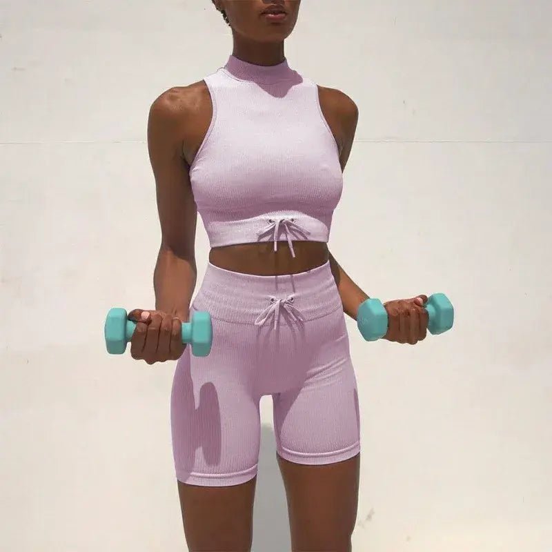Backless Bra Strap Vest High Waist Leggings Shorts Fashion Sportswear - SensorySoft