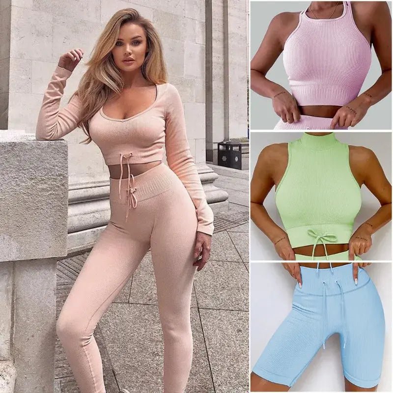 Backless Bra Strap Vest High Waist Leggings Shorts Fashion Sportswear - SensorySoft
