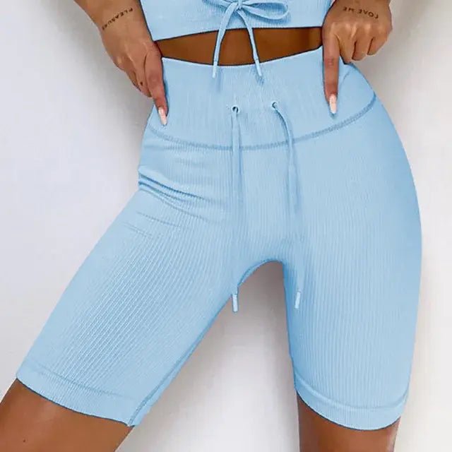Backless Bra Strap Vest High Waist Leggings Shorts Fashion Sportswear - SensorySoft