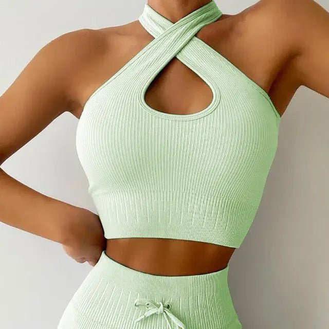 Backless Bra Strap Vest High Waist Leggings Shorts Fashion Sportswear - SensorySoft