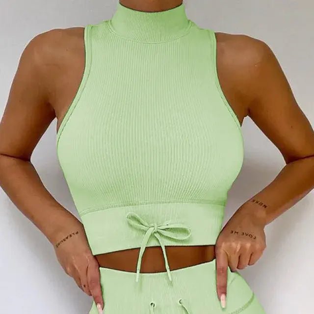 Backless Bra Strap Vest High Waist Leggings Shorts Fashion Sportswear - SensorySoft