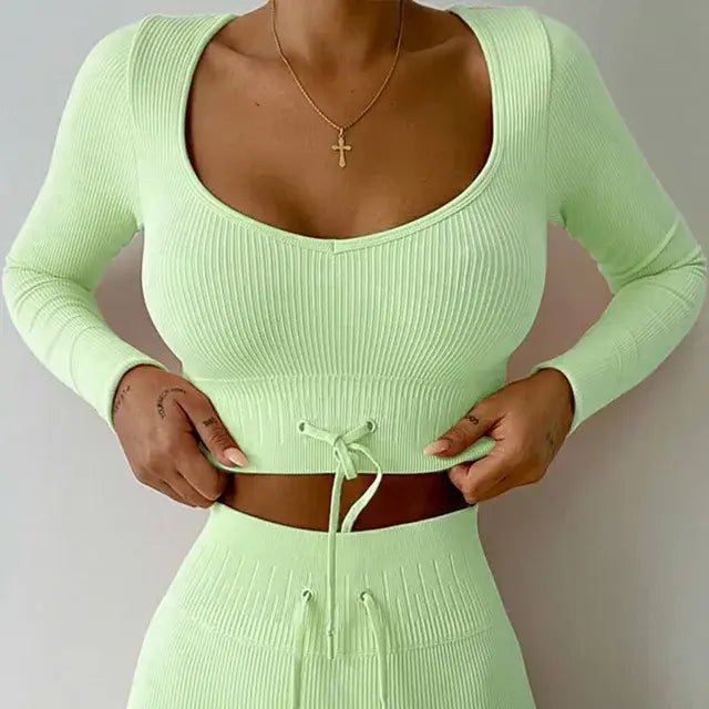 Backless Bra Strap Vest High Waist Leggings Shorts Fashion Sportswear - SensorySoft
