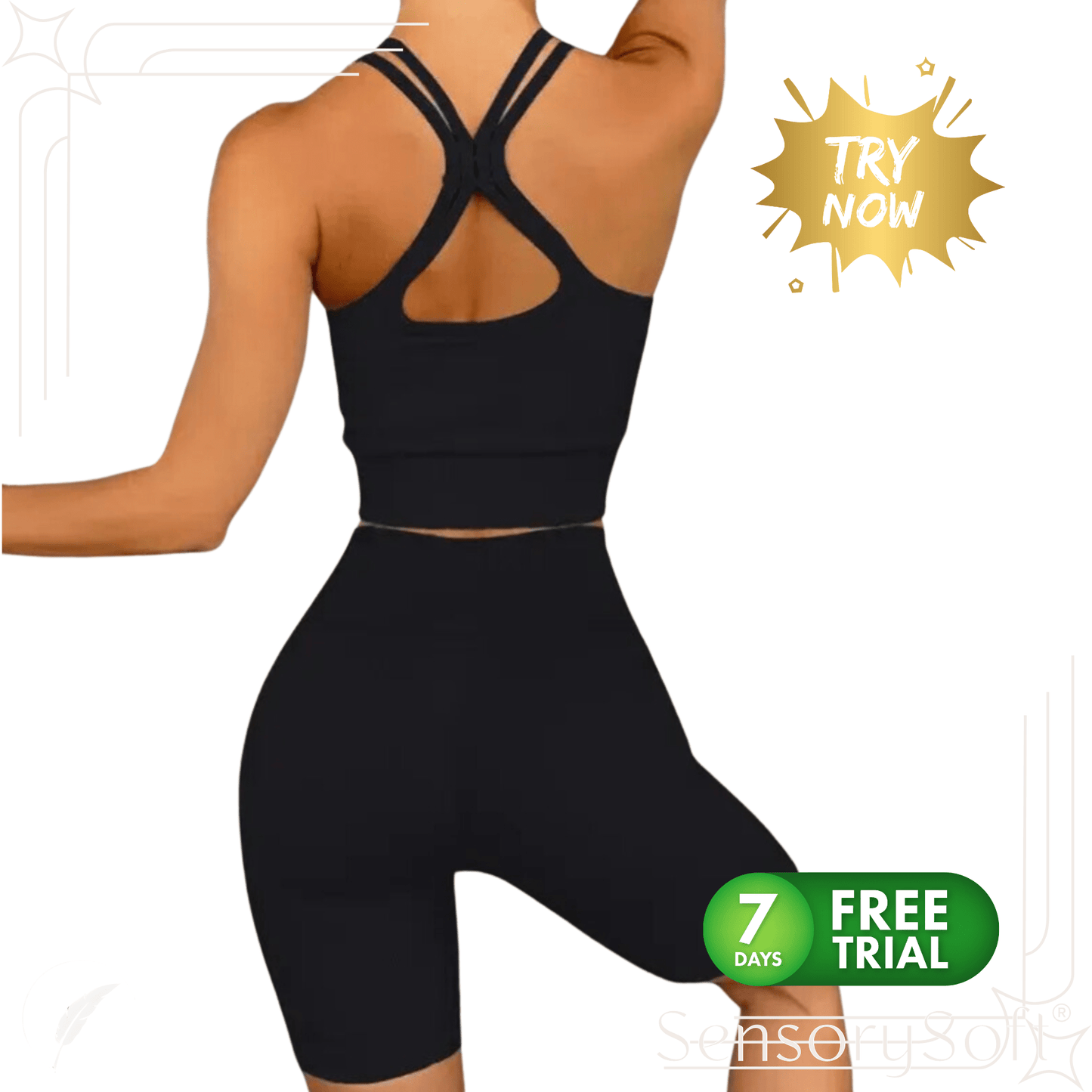 Backless Bra Strap Vest High Waist Leggings Shorts Fashion Sportswear - SensorySoft