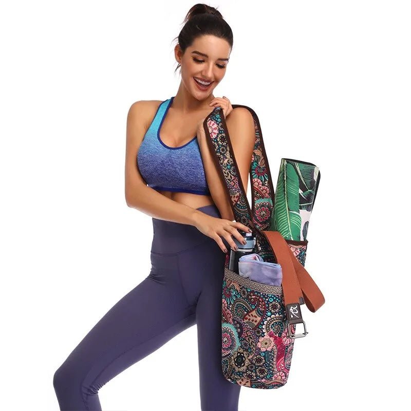 Bohemian Style Yoga Mat Bag with Large Zipper Pocket - SensorySoft