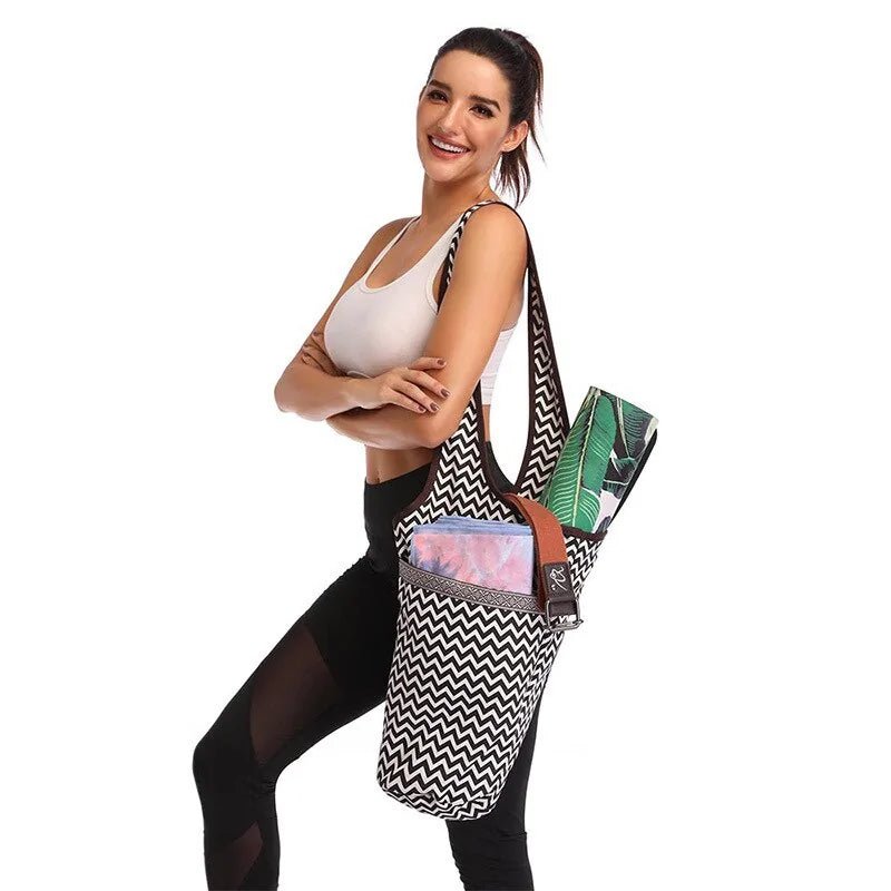 Bohemian Style Yoga Mat Bag with Large Zipper Pocket - SensorySoft
