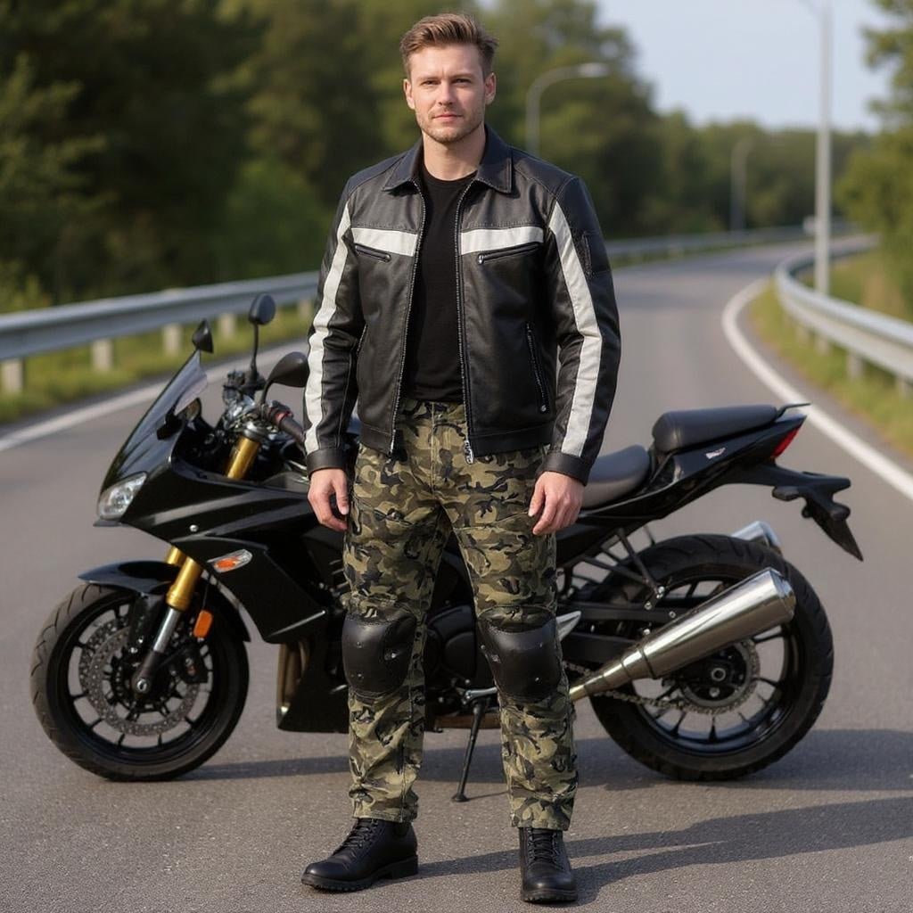 Camouflage Jeans with Racing Belt Protector - Motorcycle Riding - SensorySoft