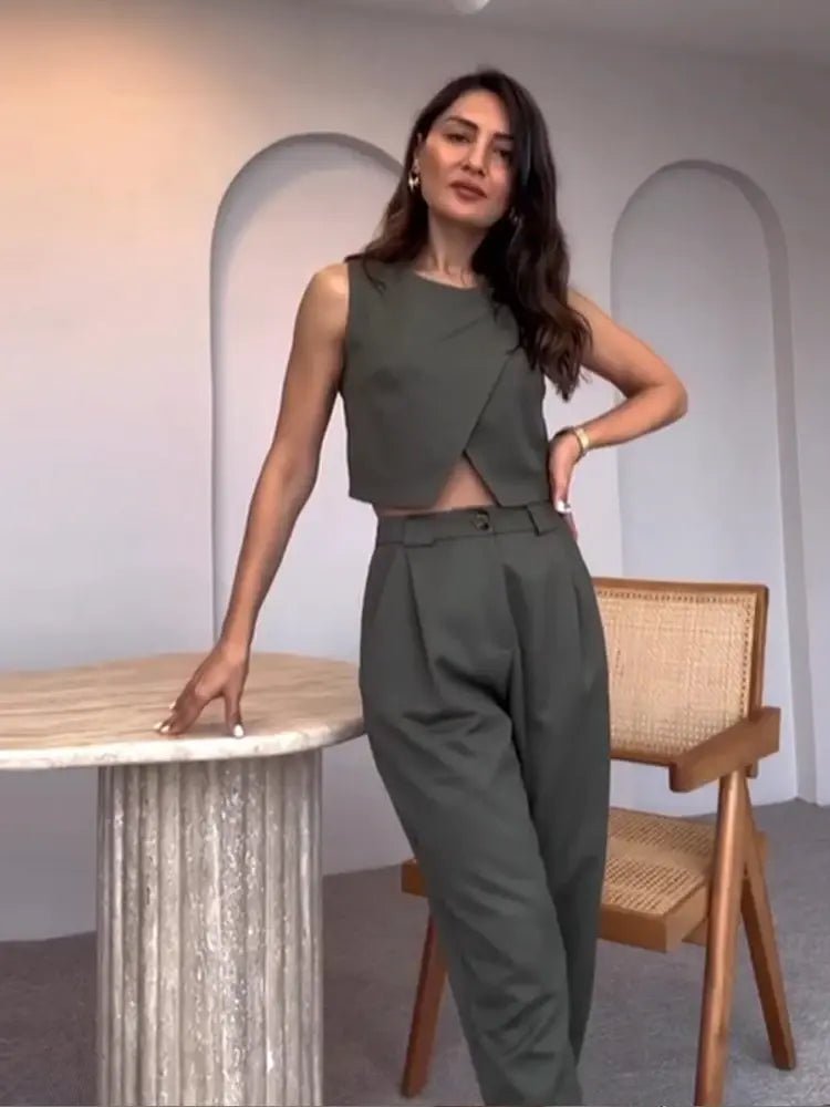 Casual Women's Sleeveless Two - Piece Set - SensorySoftShop