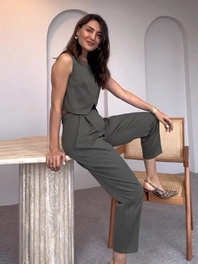 Casual Women's Sleeveless Two - Piece Set - SensorySoftShop