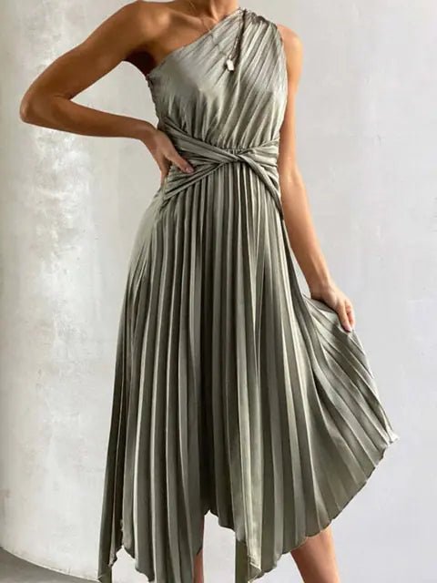 Chic Satin One Shoulder Party Midi Dress - SensorySoft