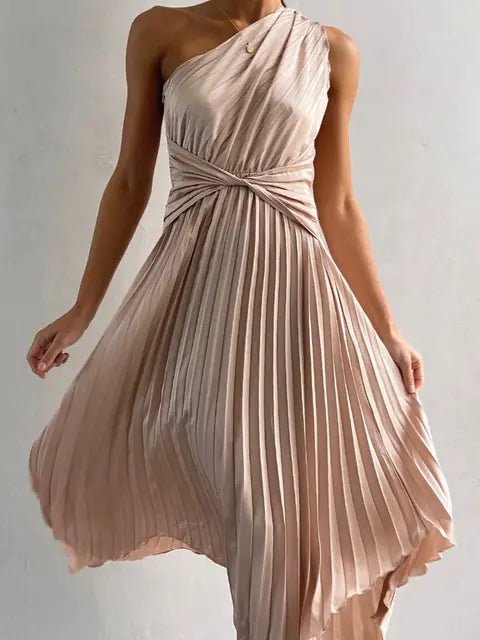 Chic Satin One Shoulder Party Midi Dress - SensorySoft