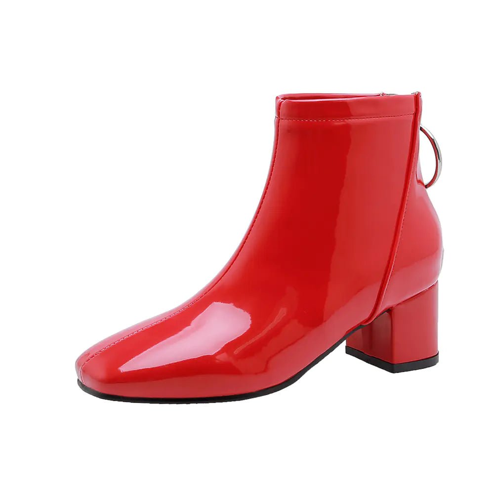 Chunky Heeled Patent Ankle Boots for Women - SensorySoft