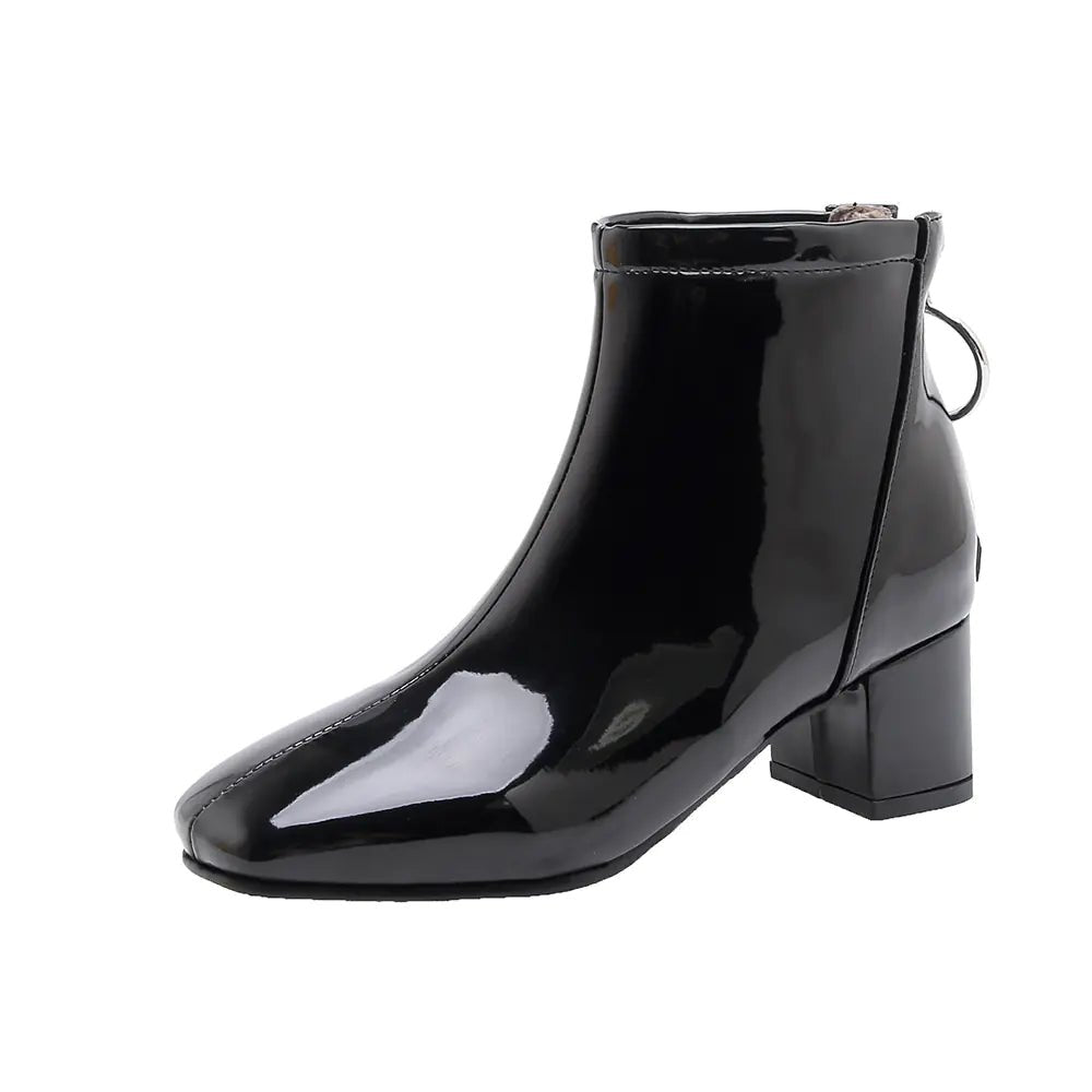 Chunky Heeled Patent Ankle Boots for Women - SensorySoft