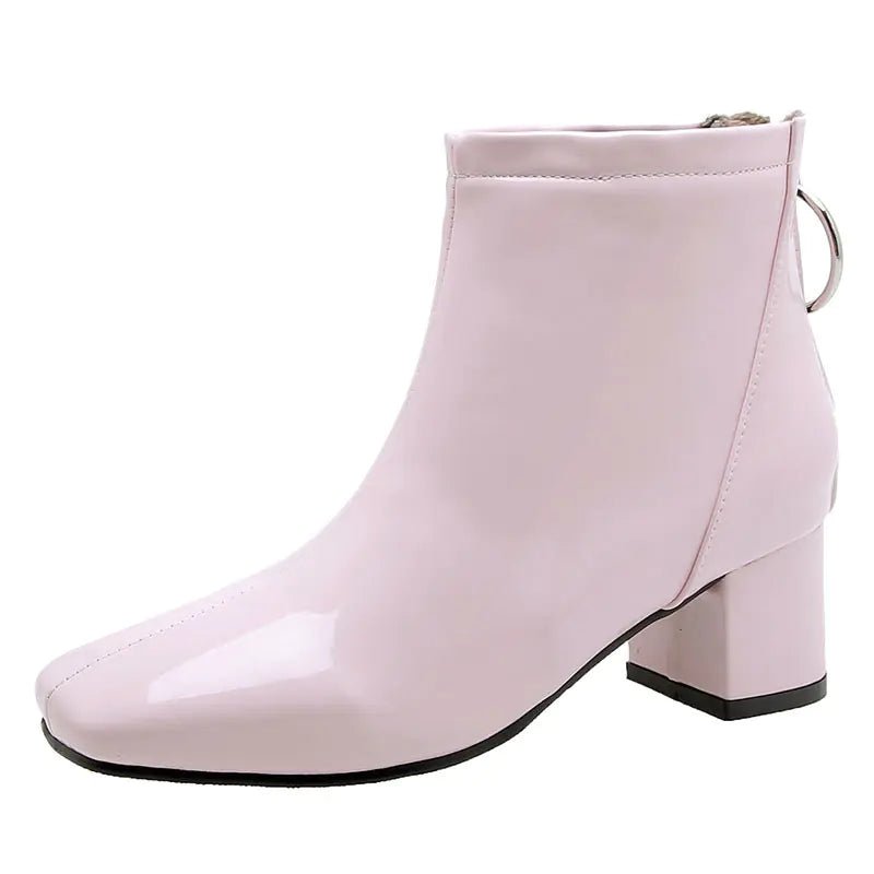 Chunky Heeled Patent Ankle Boots for Women - SensorySoft