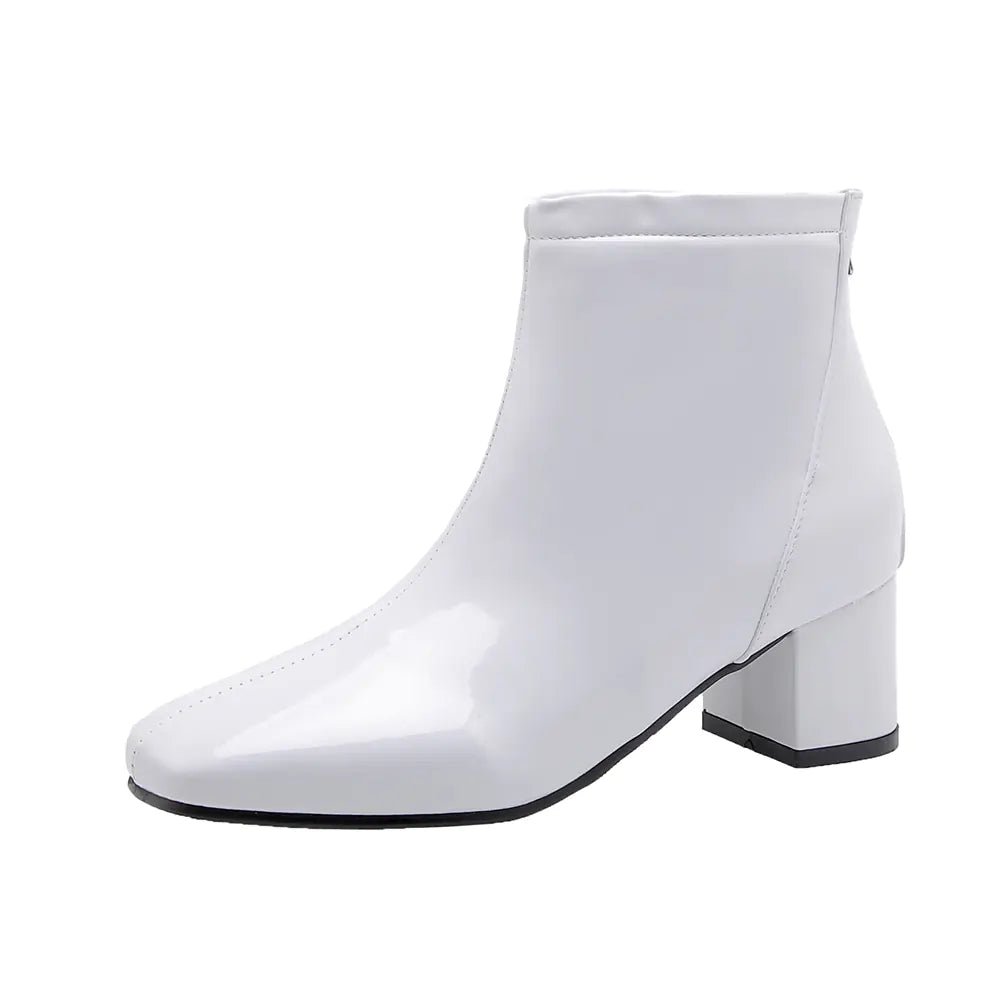Chunky Heeled Patent Ankle Boots for Women - SensorySoft