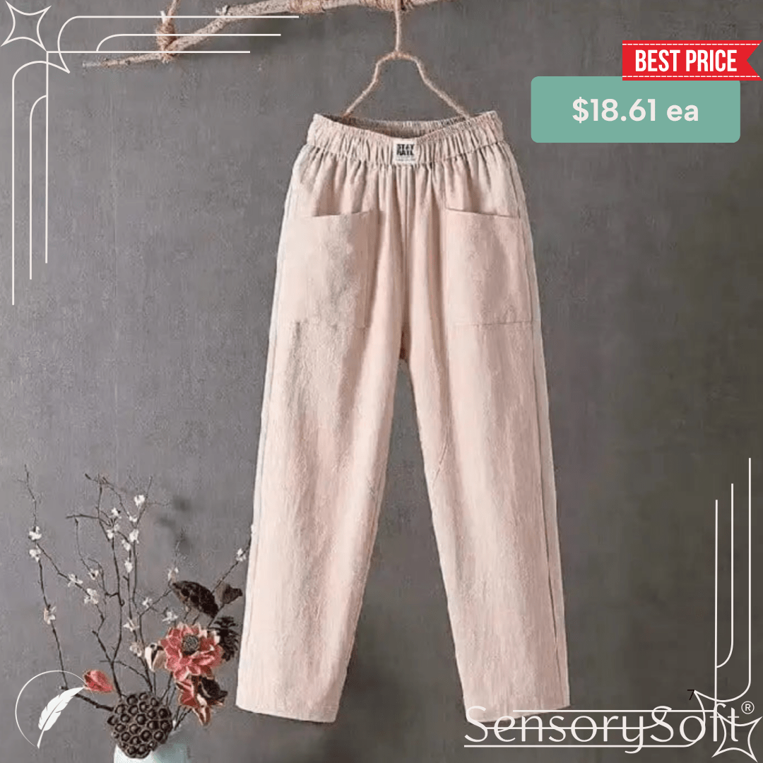 Cotton And Linen Casual Trousers With Elastic Waistband - SensorySoft