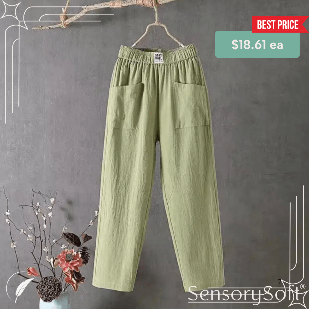 Cotton And Linen Casual Trousers With Elastic Waistband - SensorySoft