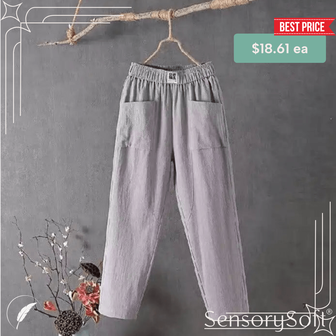 Cotton And Linen Casual Trousers With Elastic Waistband - SensorySoft