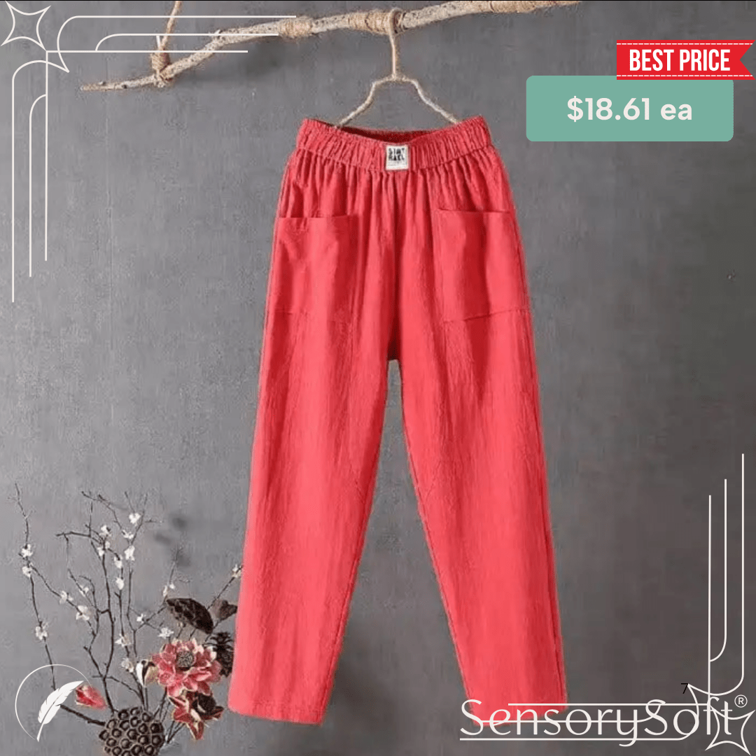 Cotton And Linen Casual Trousers With Elastic Waistband - SensorySoft